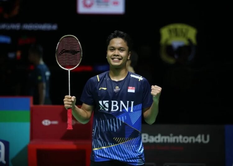 Ginting usai memastikan tiket final di Indonesia Open 2023 (foto: PBSI)