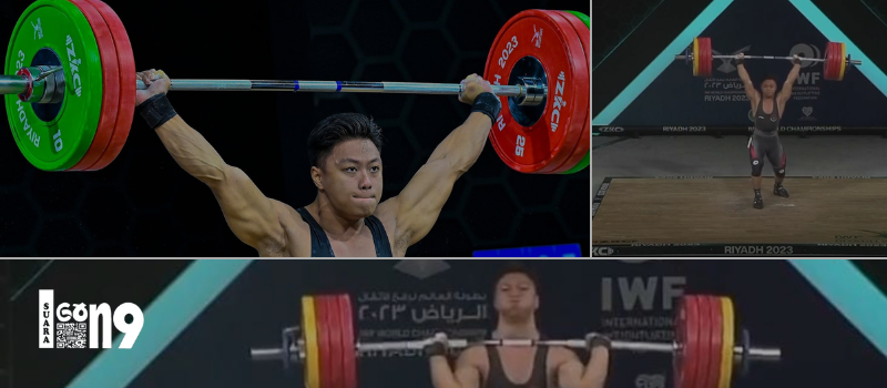 Lifter Indonesia, Rahmat Erwin Abdullah, mencatat rekor dunia baru pada clean and jerk 81 kg, Kejuaraan Dunia Angkat Besi 2023.