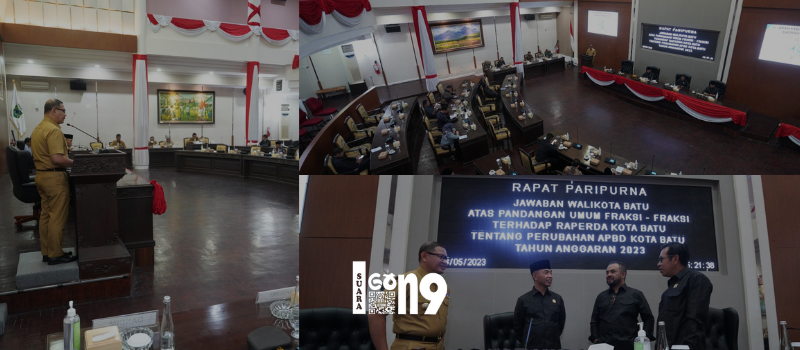 Pj Wali Kota Batu, Aries Agung Paewai, saat menyampaikan jawaban atas pandangan fraksi DPRD Kota Batu dalam Sidang Paripurna DPRD