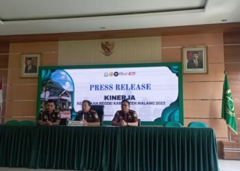 FT. Kepala Kejaksaan Negri Kabupaten Malang Rachmat Supriady tengah didampingi Kasi Intel dan Kasi Pidsus Kejari Kabupaten Malang.