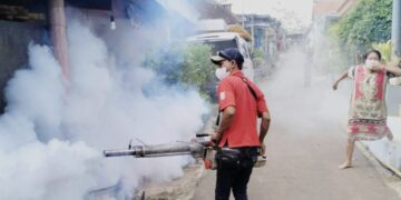 FT. Kegiatan fogging untuk mencegah penyebaran nyamuk yang dilakukan oleh PMI Kabupaten Malang. (Dok. PMI).
