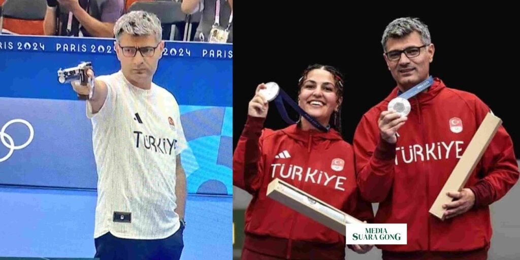 Yusuf Dikec, atlet tembak Turki, bikin heboh Olimpiade Paris 2024 dengan gaya santai ala bapak-bapak.