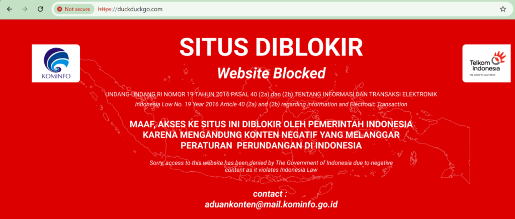 FT ; Mesin Peencarian DuckDuckGo Diblokir Kominfo/sc ; X/