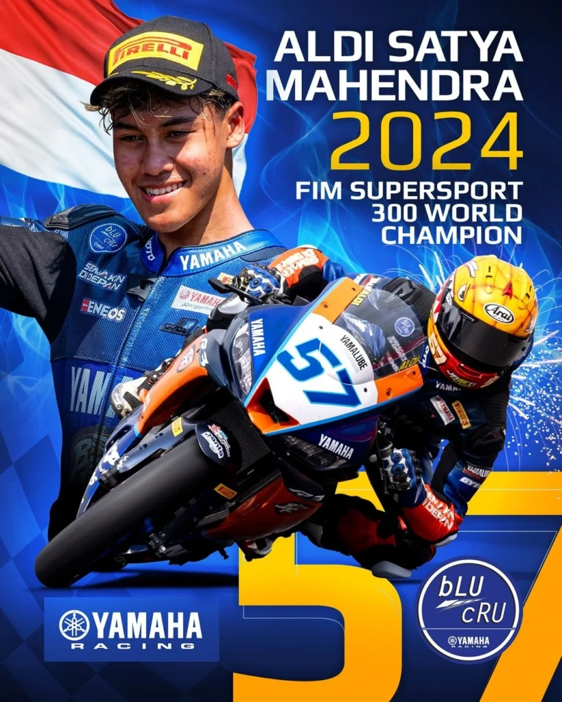 Aldi Satya Mahendra, telah mencetak sejarah baru bagi dunia balap motor Tanah Air dengan meraih gelar juara dunia Supersport 300 2024.