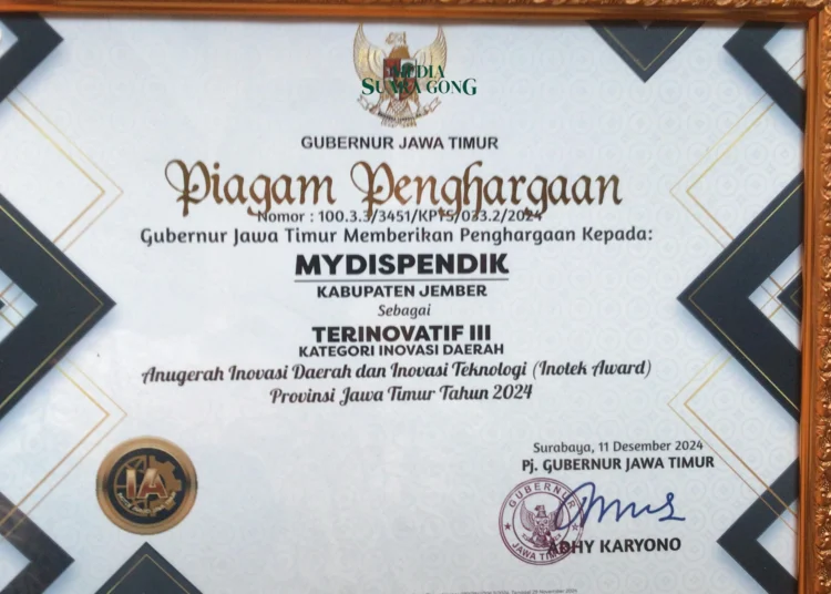 Dispendik Jember Raih Penghargaan Inovasi Daerah dengan MyDispendik