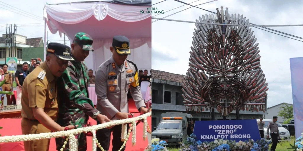 Bupati Ponorogo, bersama Kapolres Ponorogo meresmikan Monumen Zero Knalpot Brong yang terdiri dari Ratusan Knalpot Brong di Perempatan Mlilir