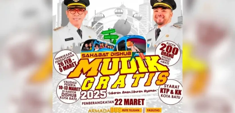 Pemerintah Kota (Pemkot) Batu resmi meluncurkan program mudik gratis sebagai upaya membantu masyarakat pulang kampung Tanpa Biaya