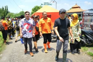 BPBD Jatim Tinjau Penanganan Banjir di Tulangan Sidoarjo