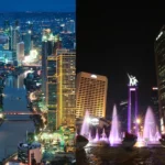 Manila (kiri), dan Jakarta (kanan) saat malam hari