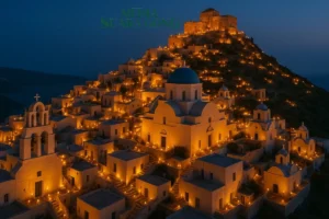 Pyrgos Menyala Saat Paskah Ortodoks di Santorini