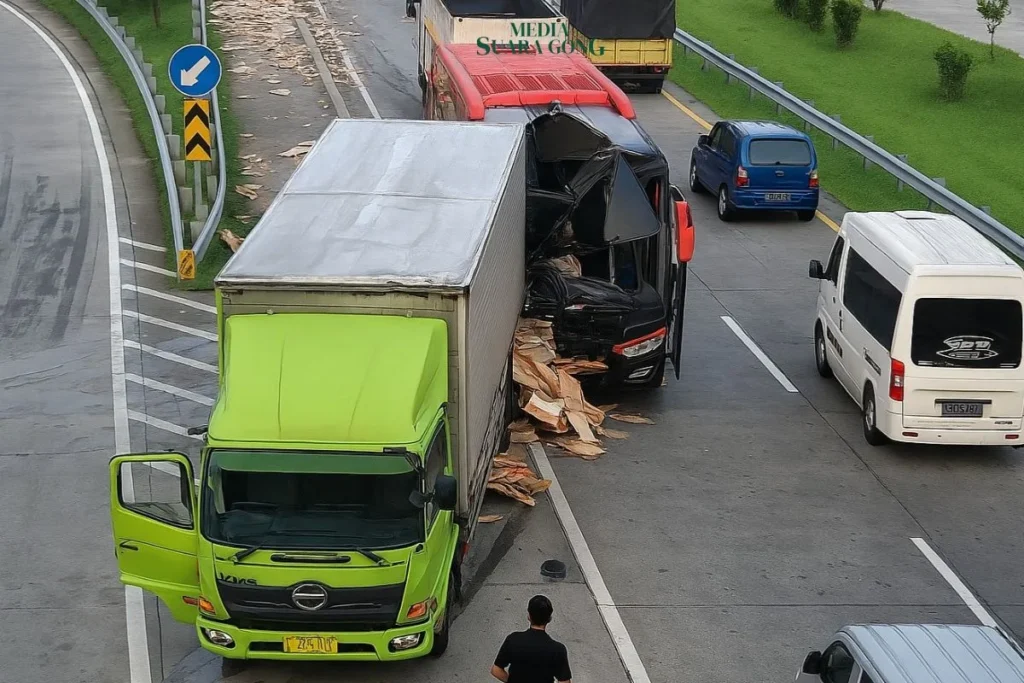 Bus Tabrak Truk di KM 796 Tol Gempol Arah Probolinggo