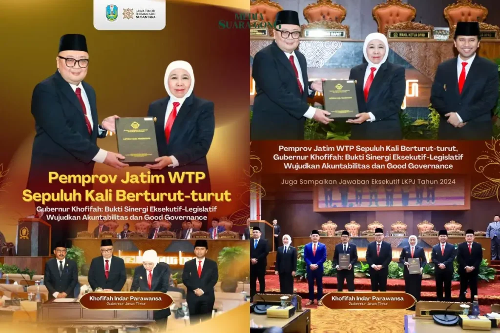 BPK Berikan Opini WTP pada Laporan Hasil Pemeriksaan atas Laporan Keuangan Pemerintah Daerah Pemprov Jatim Tahun Anggaran 2024 bertempat di Sidang Paripurna DPRD Jatim, Surabaya, Kamis (24/4/2025) (Wahyu/Pers)