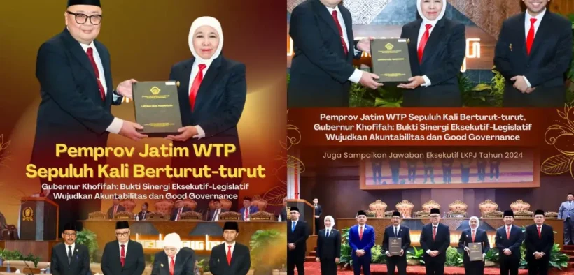 BPK Berikan Opini WTP pada Laporan Hasil Pemeriksaan atas Laporan Keuangan Pemerintah Daerah Pemprov Jatim Tahun Anggaran 2024 bertempat di Sidang Paripurna DPRD Jatim, Surabaya, Kamis (24/4/2025) (Wahyu/Pers)