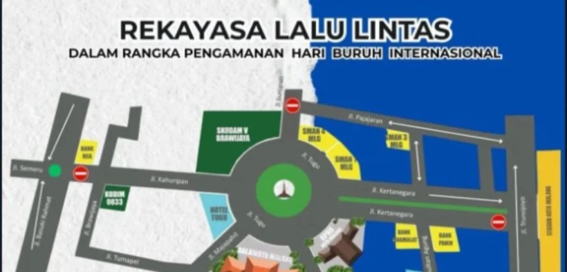 Rekayasa lalu lintas di Kota Malang saat May Day hari ini (Tangkap Layar oleh: Galih)