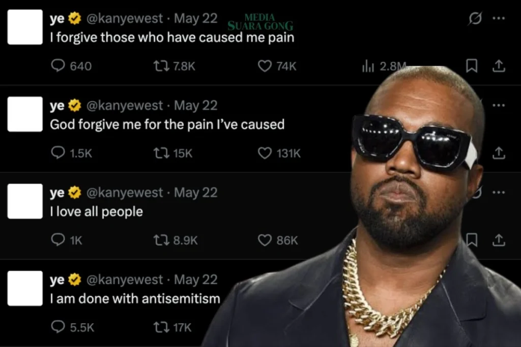 Kanye West tampaknya mulai menarik diri dari pernyataan kontroversialnya di masa lalu yang bernada antisemitisme