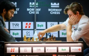 Gukesh berhasil kalahkan Carlsen dalam Turnamen Catur Norwegia (Tangkap Layar oleh: Adj)