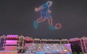 Pertunjukkan Ratusan Drone Menghiasi Malam pembukaan Open Ceremony Pekan Olahraga Provinsi (Porprov) IX Jawa Timur 2025