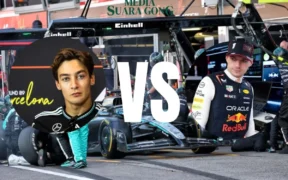 Konflik George Russell dan Max Verstappen Memanas (Ilustrasi oleh: Galih)
