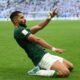 Saleh Al-Shehri pemain arab saudi melakukan selebrasi setelah mencetak gol dari haiti 0-1