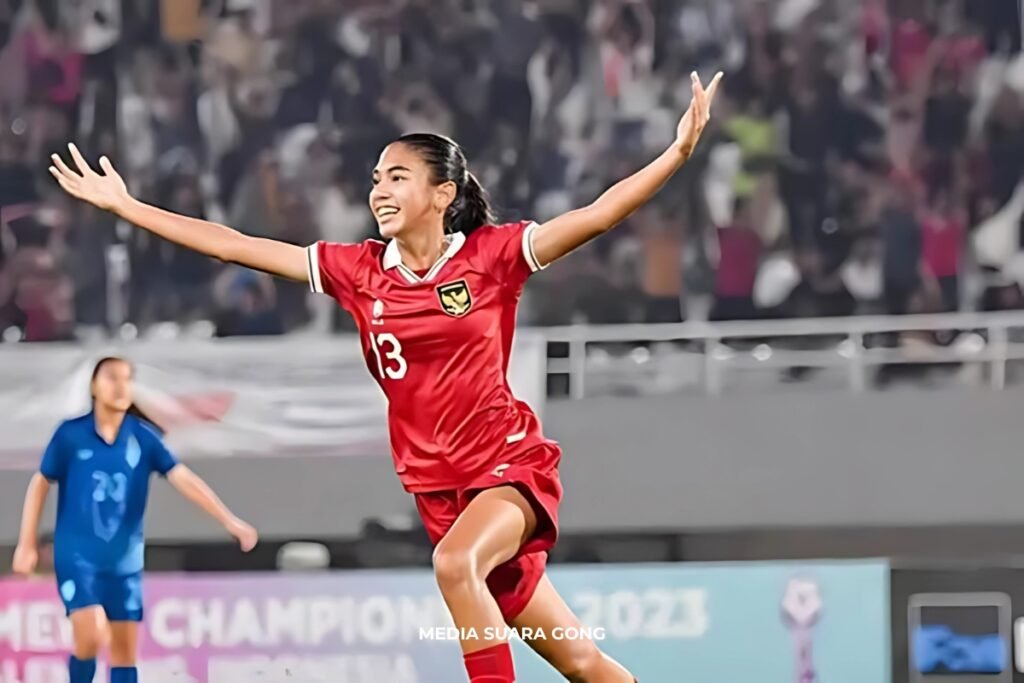 Claudia Scheunemann timnas cewek indonesia melakukan selebreasi Indonesia vs Vietnam