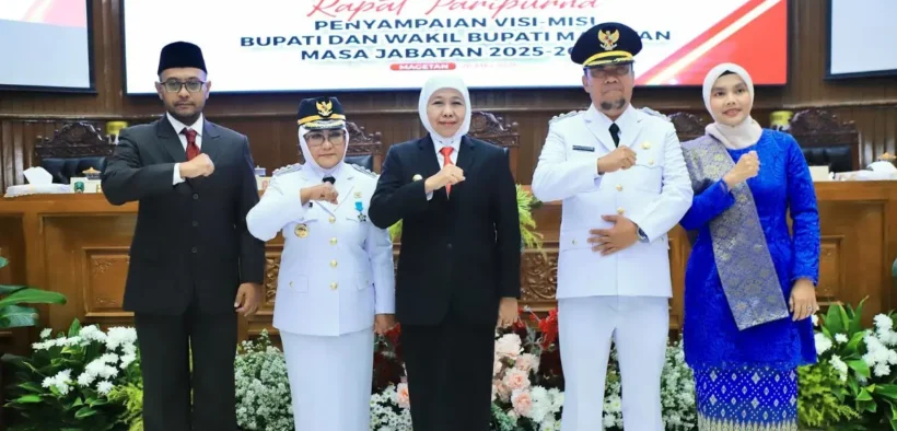 Gubernur Jawa Timur Khofifah Indar Parawansa menghadiri Sertijab Bupati dan Wakil Bupati Magetan periode 2025–2030