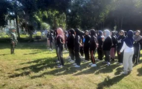Kodim 0820/Probolinggo melalui Koramil 0820-03/Leces menggelar pelatihan Peraturan Baris Berbaris (PBB) di SMA Taruna Dra. Zulaeha