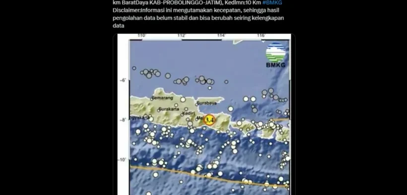 Gempa Bermagnitudo 3,4 Guncang Perairan Selatan Probolinggo