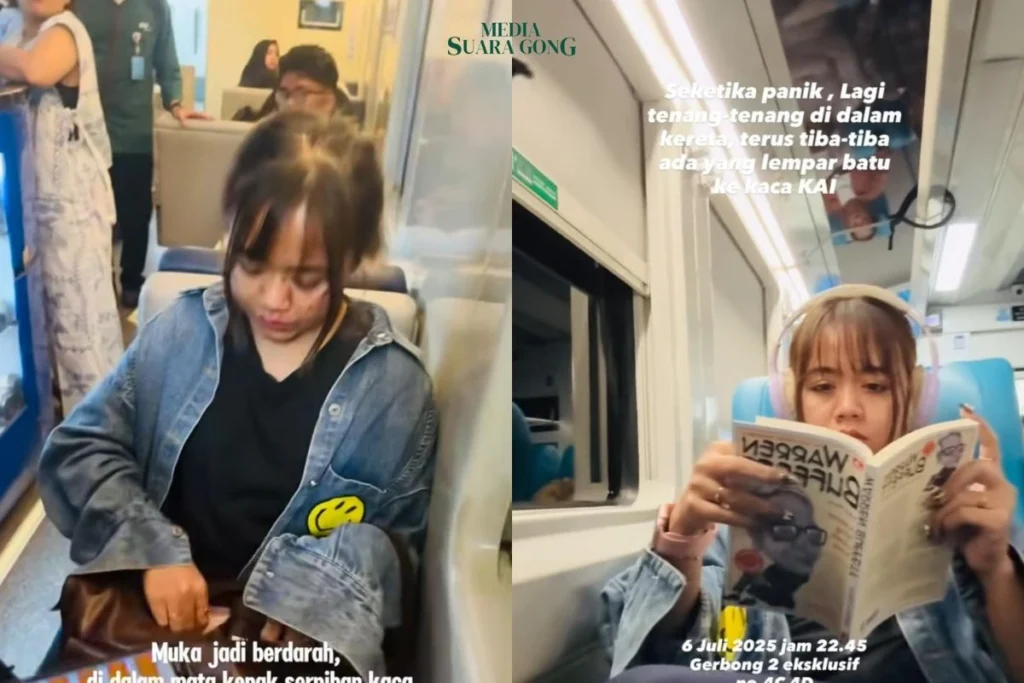 Salah satu korban menceritakan peristiwa KA Sancaka relasi Yogyakarta-Surabaya Gubeng dilempar batu Minggu malam, 6 Juli 2025 saat melintas di antara Stasiun Klaten dan Stasiun Srowot. (Instagram @widya_anggraini_awaw)