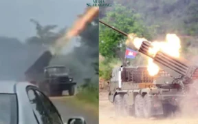 Konflik Kamboja dan Thailand: Pasukan Kamboja tembakan roket BM-21. (Siv Channa)
