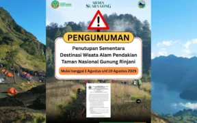 Pengumuman Pecinta Alam, Seluruh jalur pendakian Gunung Rinjani akan ditutup sementara mulai tanggal 1 hingga 10 Agustus 2025.
