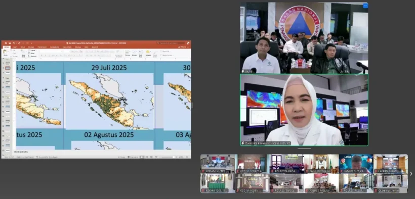 Kepala Badan Meteorologi, Klimatologi, dan Geofisika (BMKG) mengeluarkan peringatan tegas dalam Rapat Koordinasi Nasional Penanganan Karhutla yang di gelar oleh BNPB secara Daring, bahwa sebagian besar wilayah Indonesia—terutama di Sumatera dan Kalimantan—akan menghadapi puncak musim kemarau pada Agustus 2025.