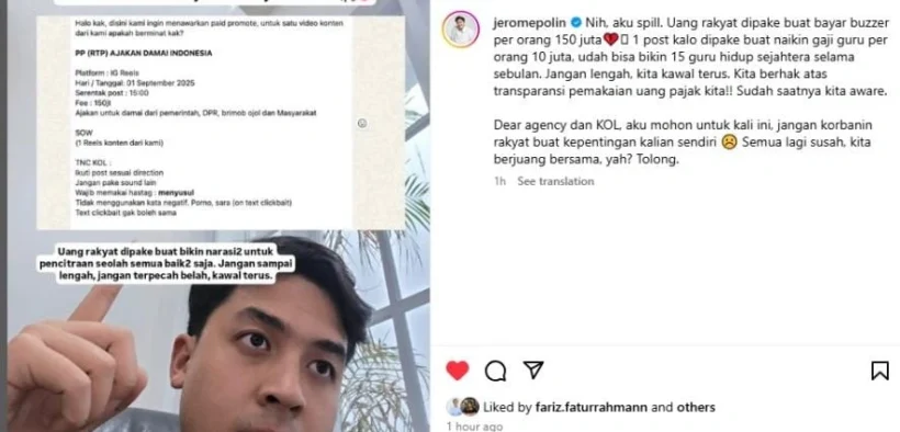 Jerome Polin Bongkar Tawaran Jadi Buzzer Pemerintah, Dibayar Rp150 Juta Sekali Postingan
