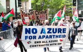 Kantor pusat Microsoft, Redmond, Washington, diserbu oleh puluhan karyawannya sendiri yang menggelar aksi protes Kontrak dengan Israel
