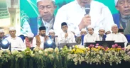 Ribuan jamaah memadati area Pasar Induk Among Tani Kota Batu dalam rangka kegiatan Majelis Maulid Riyadlul Jannah, Jumat (5/9/2025).
