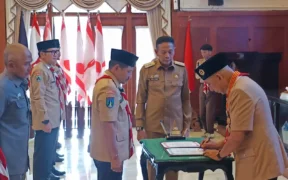 Ketua Kwarda Jawa Timur, Arum Sabil, melakukan Pelantikan MABICAB dan Kwartir Cabang Gerakan Pramuka Kota Malang masa bakti 2025–2030.