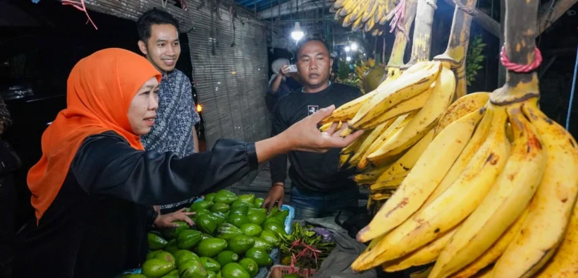 Kehadiran Gubernur Jawa Timur Khofifah Indar Parawansa di Pasar Buah Ranuyoso, Lumajang, Senin (15/9/2025) disambut hangat oleh para pedagang