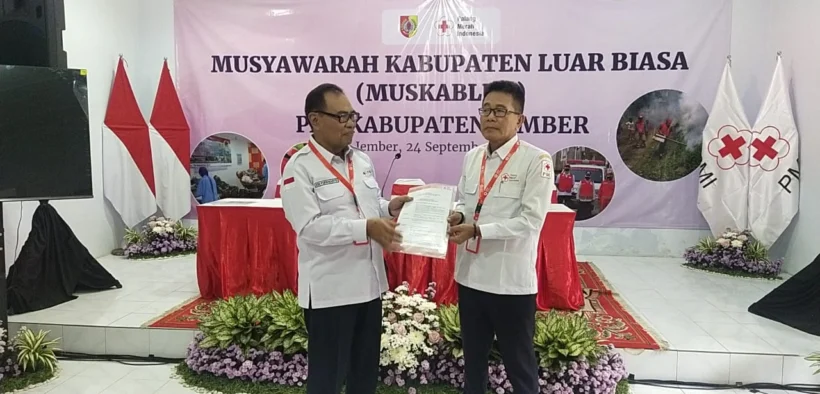 Palang Merah Indonesia (PMI) Kabupaten Jember resmi memiliki ketua baru Melalui Musyawarah Kabupaten Luar Biasa pada Rabu (24/9/2025)