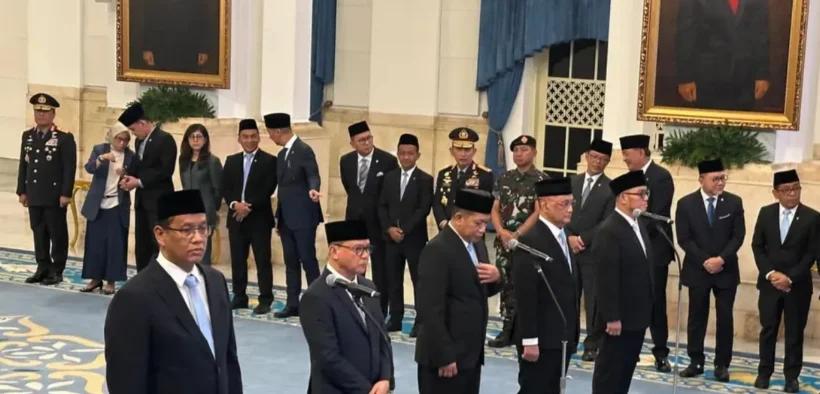 Presiden Prabowo Subianto resmi melakukan reshuffle Kabinet Merah Putih Jilid I di Istana Negara, Senin (8/9/2025)