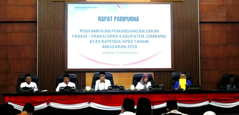 (DPRD) Kabupaten Jombang menggelar Rapat Paripurna Rancangan Peraturan Daerah (Raperda) tentang Anggaran Pendapatan dan Belanja Daerah (APBD) Tahun 2026