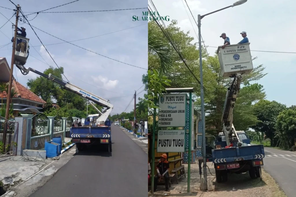 Dishub Kabupaten Jombang terus melakukan pemeliharaan dan perbaikan jaringan Penerangan Jalan Umum (PJU) di berbagai wilayah