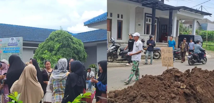 Puluhan warga Desa Putukrejo, Kecamatan Gondanglegi, Kabupaten Malang, menggelar aksi protes di halaman kantor desa pada Senin (24/11/2025)