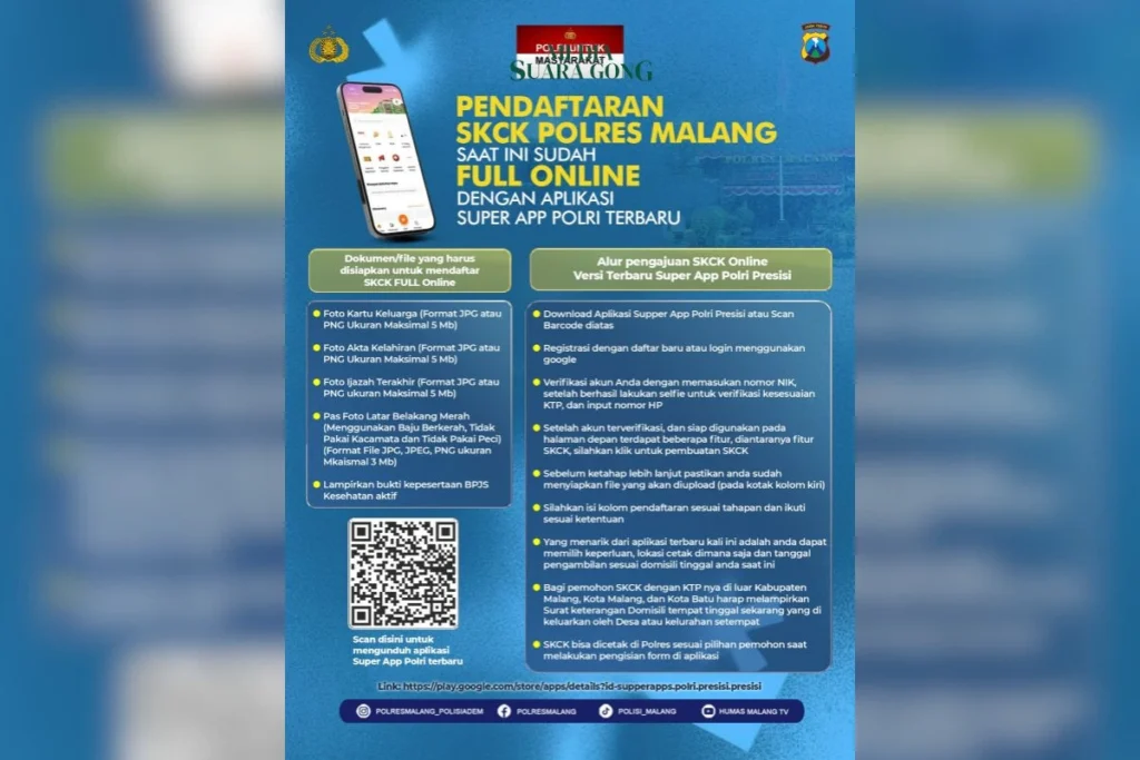 Polri resmi meluncurkan kebijakan baru yang memungkinkan pengurusan SKCK secara nasional melalui aplikasi Super App Polri Presisi.