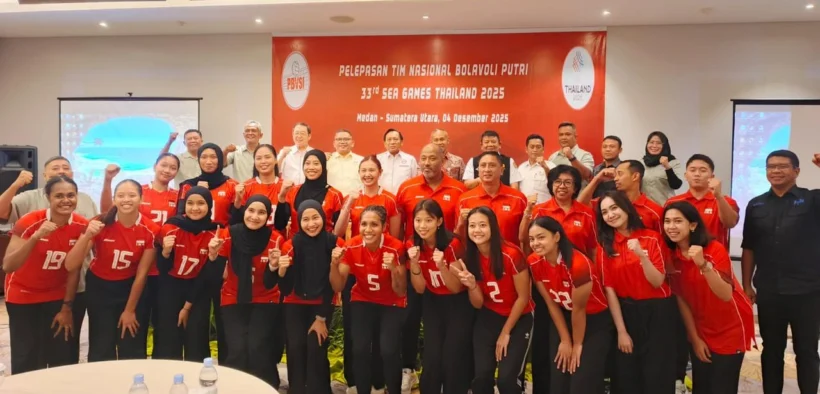 Timnas bola voli putri Indonesia resmi dilepas untuk bertanding pada ajang SEA Games 2025. Pelepasan berlangsung di Deli Serdang, Sumatra Utara, Kamis (4/12/2025). (PBVSI)