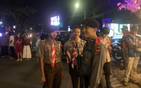 Pengamanan Nataru di Gereja Ijen, Kota Malang, berlangsung dengan pengawasan ketat dari aparat gabungan serta relawan Saka Bhayangkara