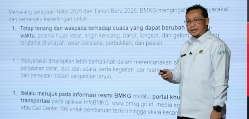 BMKG mengimbau masyarakat untuk meningkatkan kewaspadaan terhadap dinamika cuaca menjelang perayaan Natal 2025 dan Tahun Baru 2026 (Nataru)
