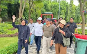 Rocky Gerung bersama Tri Rismaharini meninjau secara langsung Kebun Raya Mangrove Gunung Anyar di pesisir Surabaya, Sabtu (17/1/2026