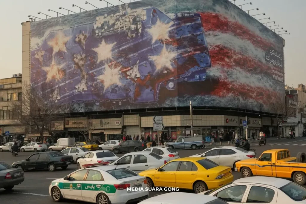 Ketegangan AS-Iran: Kapal Induk dan Mural Perang