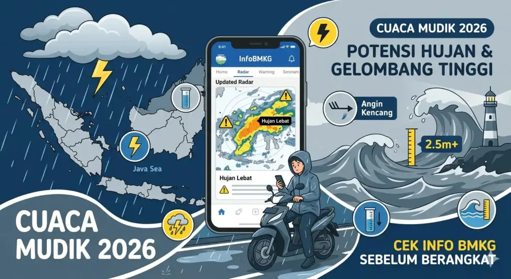 Sebelum gaspol mulai mudik 2026, ada info cuaca penting dari BMKG yang wajib banget masuk radar kamu biar mudik nggak jadi drama. 