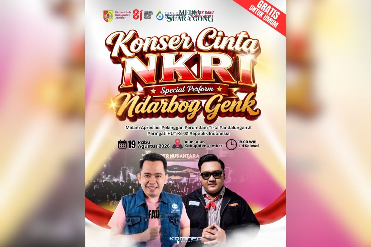 Pemkab Jember lewat Disporabudpar siap menggelar Konser Cinta NKRI pada Rabu, 19 Agustus 2026 di Alun-Alun Jember!