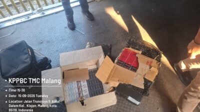 Bea Cukai Malang mengamankan 61.400 batang rokok ilegal dari salah satu jasa ekspedisi di Kota Malang pada Selasa (15/9/2026)